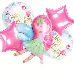 5pcs Fairy Princess Balloons for Girls' Birthday Party Decorations