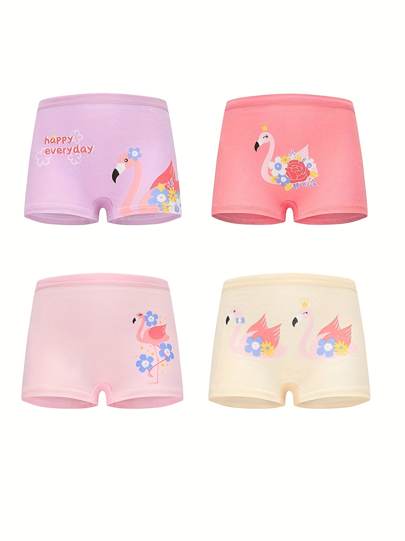 4pcs Girl's Cotton Boxer Briefs Cartoon Pattern Shorts