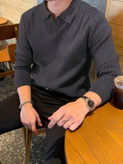 Men's Knit Polo Shirt V Neck Pullover Sweater