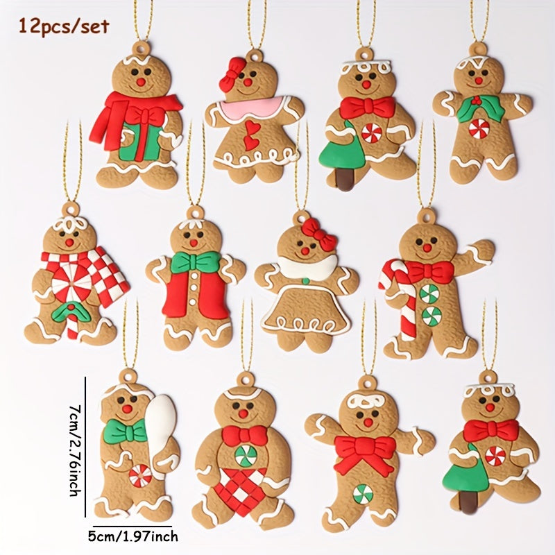 12pcs Gingerbread Man Ornaments Xmas Tree Hanging Pendant Christmas Decorations