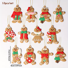 12pcs Gingerbread Man Ornaments Xmas Tree Hanging Pendant Christmas Decorations