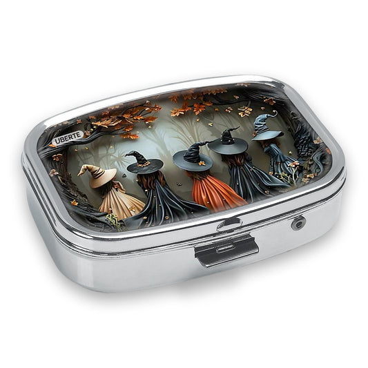 Witch House 2 Compartment Medicine Box Autumn Leaves Witch Silhouettes