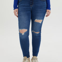 Casual Jeans Women's Plus Button Fly High Stretch Tapered Jeans