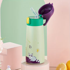 Portable Insulated Stainless Steel Straw Cup with Cartoon Pattern
