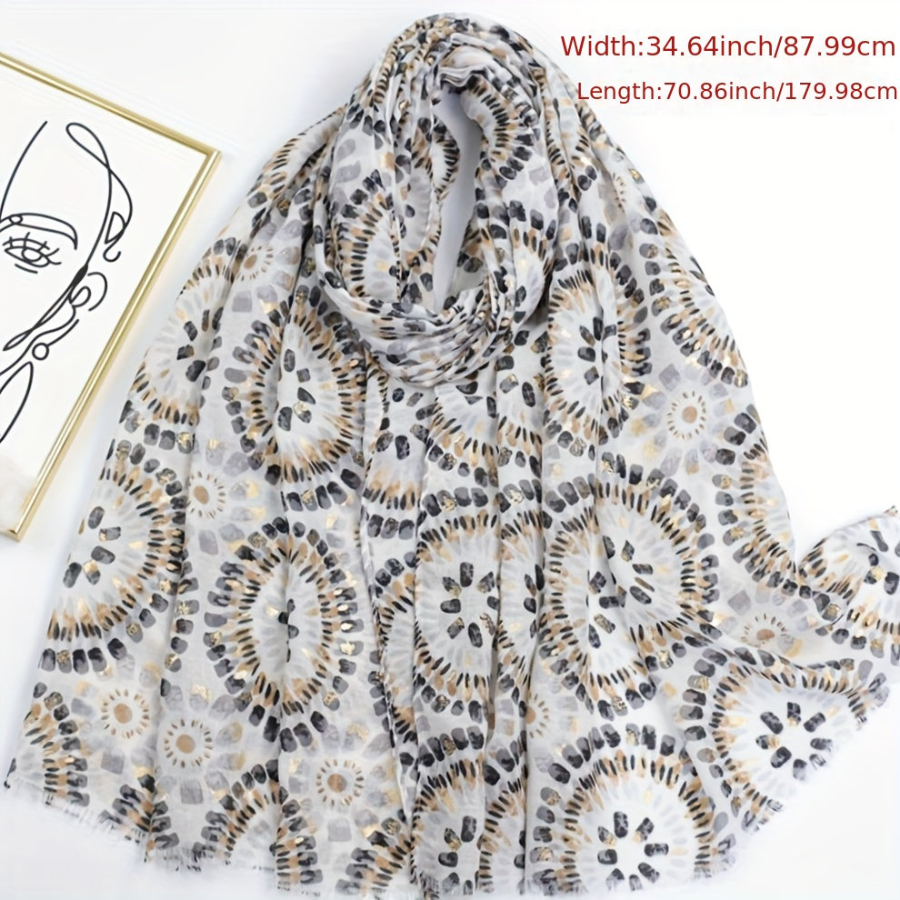 Boho Frayed Edge Scarf Hot Stamping Print Shawl