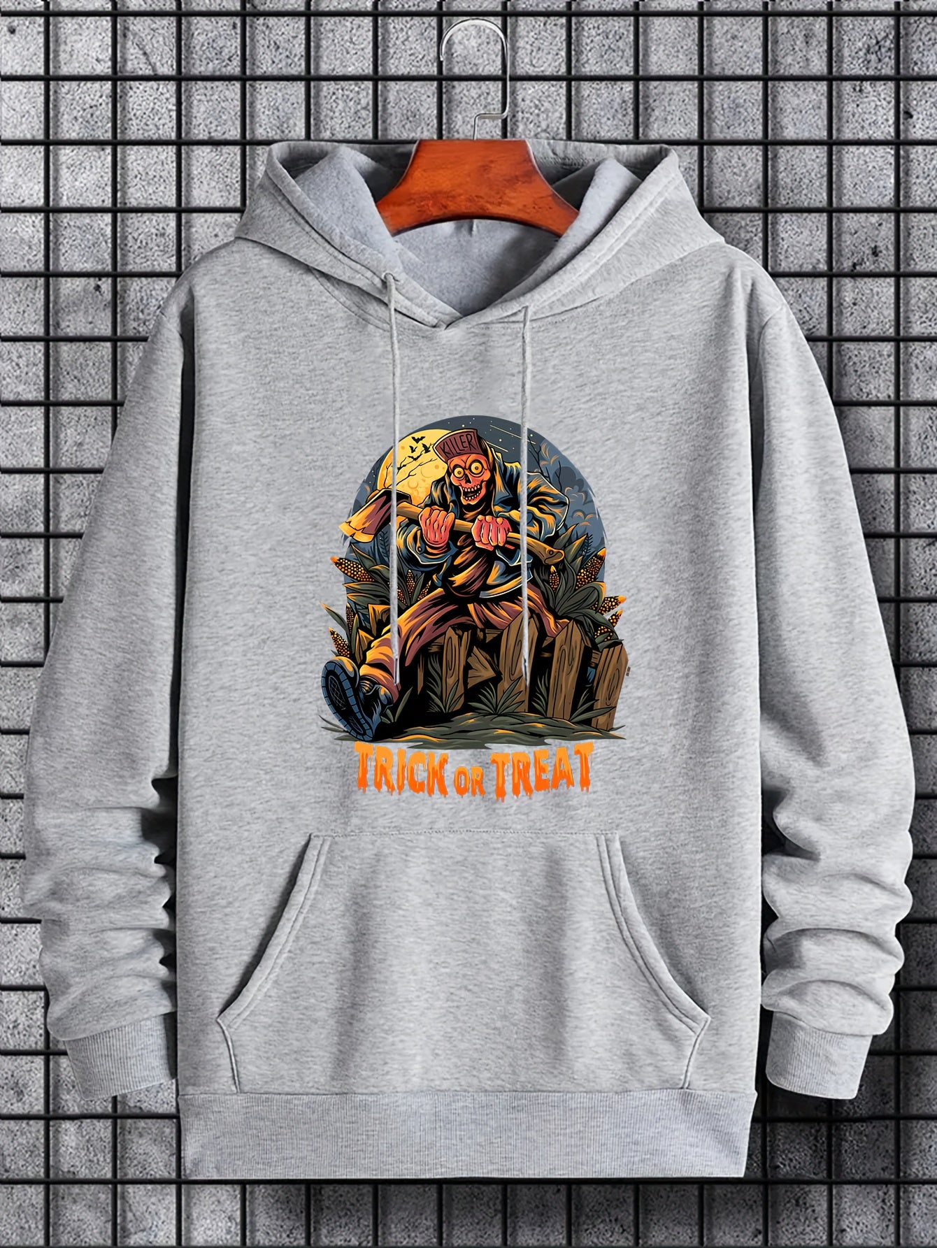 Men's Trick Or Treat Print Hoodie Active Breathable Drawstring