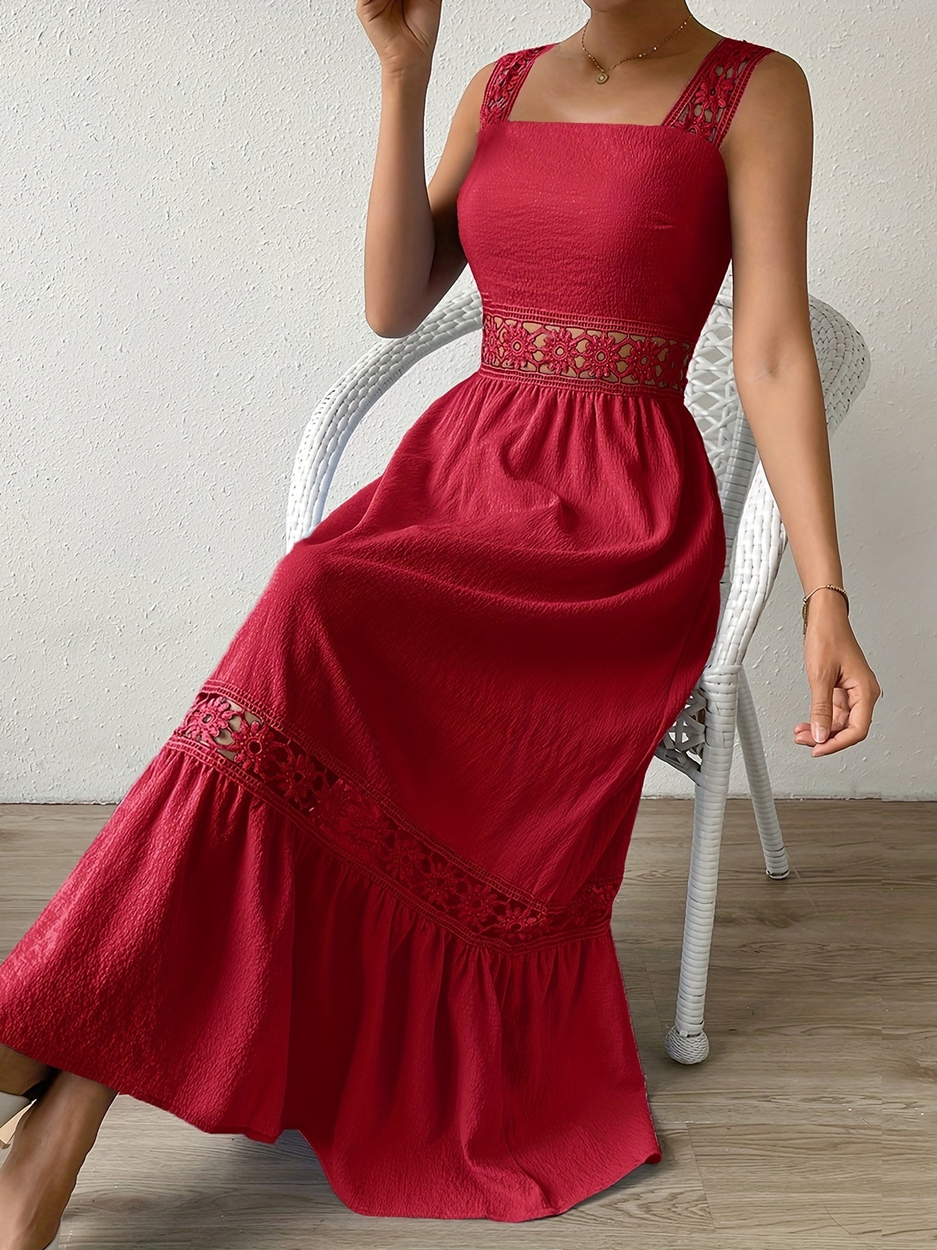 Bohemian Long Bridesmaid Dress Solid Casual Hollow