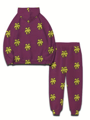 Flower Print Men's Casual Hoodie & Sweatpants Set
