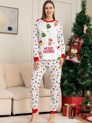 Christmas Pattern Pajama Set Long Sleeve Top & Pants Women's Sleepwear