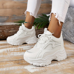 Women's Solid Platform Shoes Breathable Mesh Low Top Lace Up
