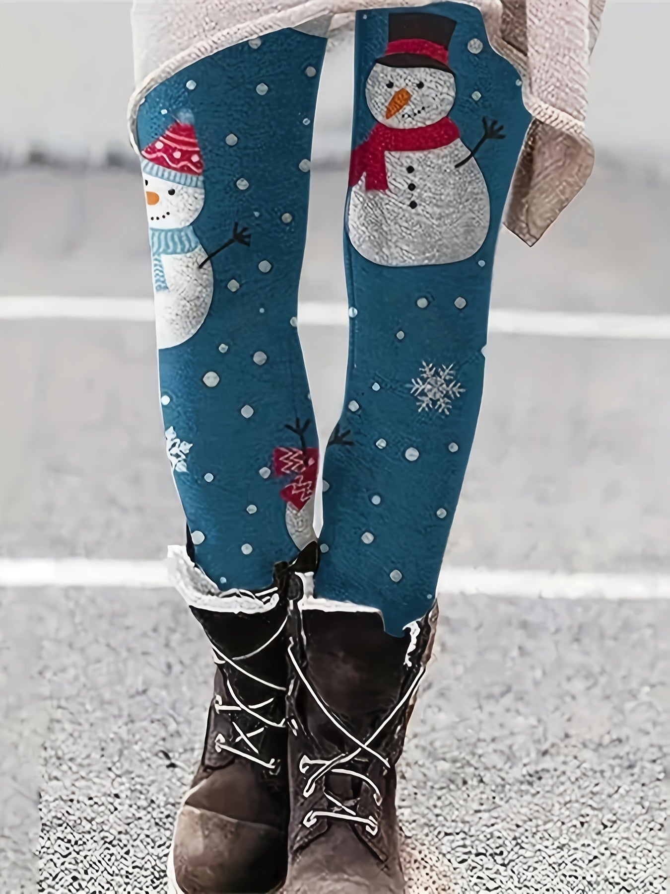 Snowman Print High Rise Leggings