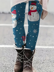 Snowman Print High Rise Leggings