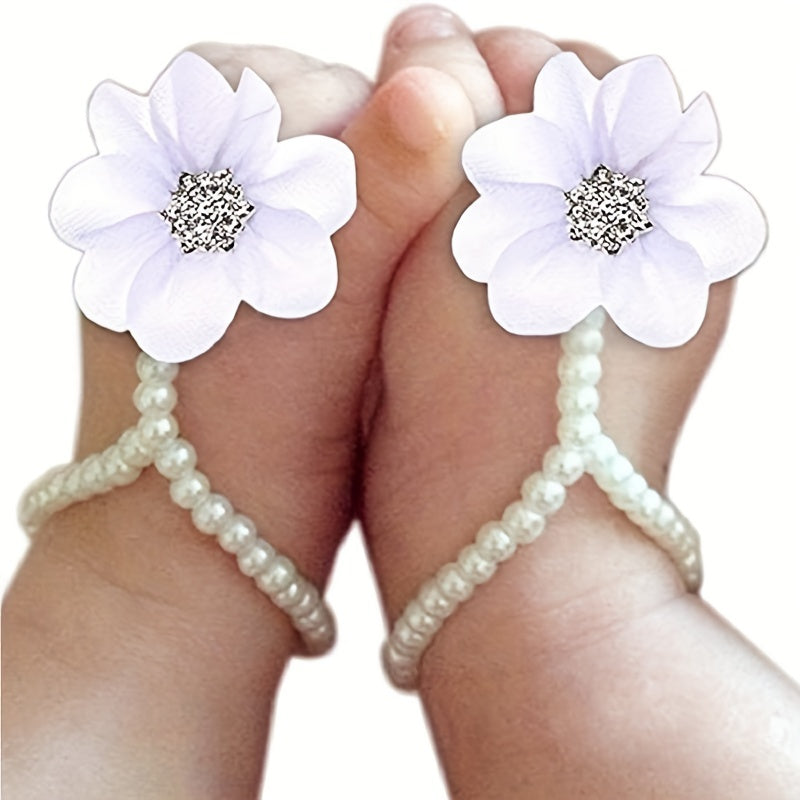 Baby Girl Flower Shoes with Faux Pearl Decor