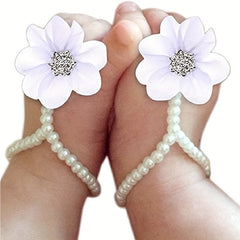 Baby Girl Flower Shoes with Faux Pearl Decor