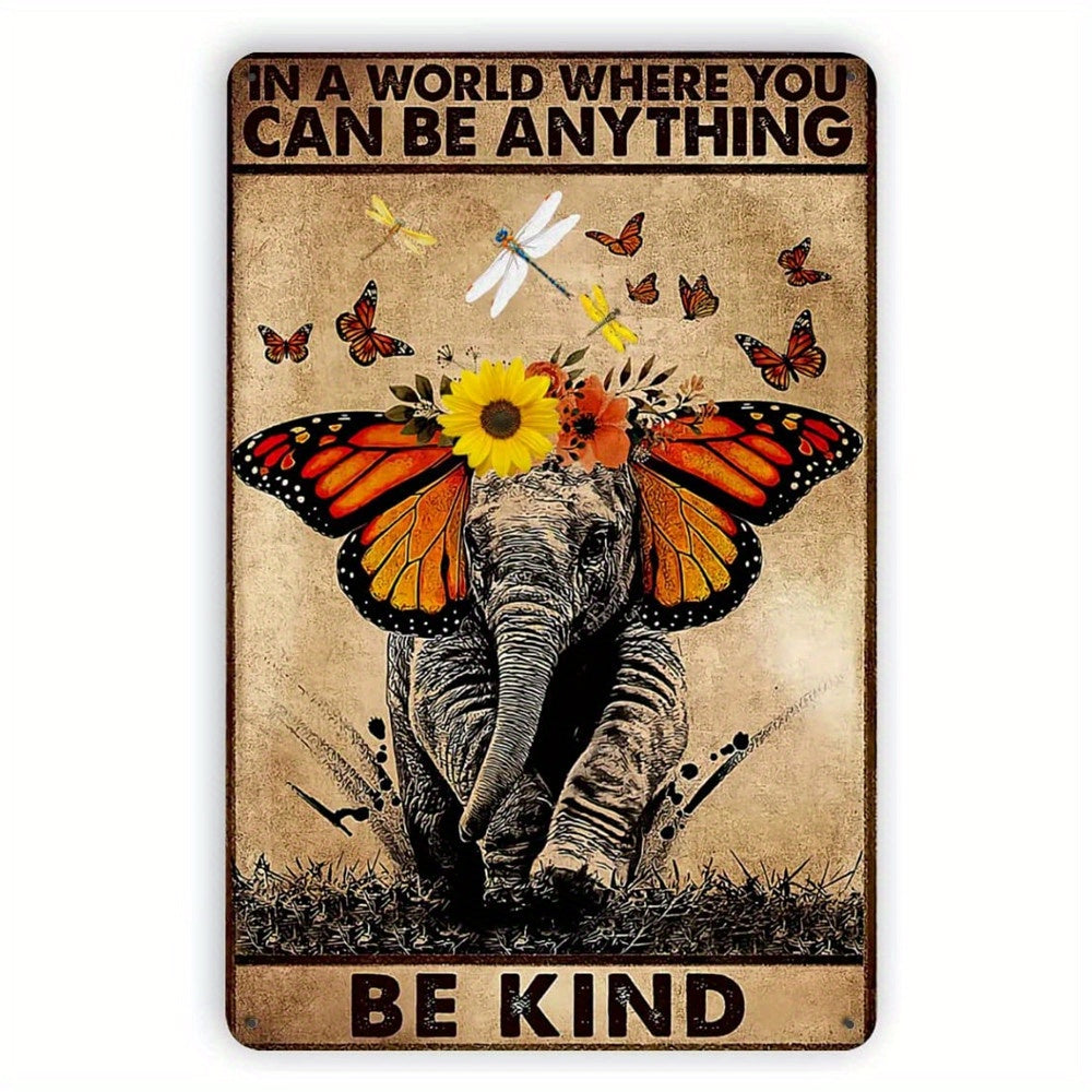 Vintage Elephant Butterfly Poster Be Kind Garden Yard Signs