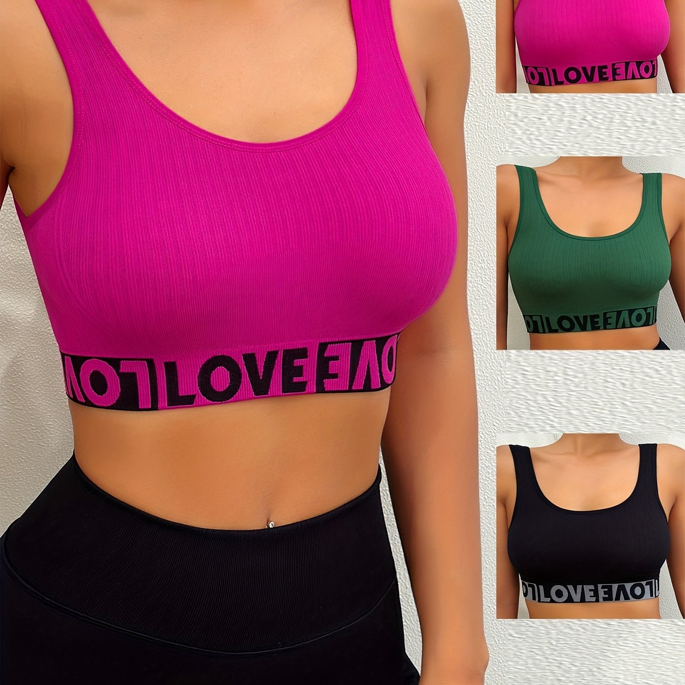3pcs Letter Print Sports Bras Comfy & Breathable