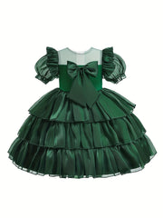 Girls Princess Dress with Big Bow Tiered Tulle - Party Wedding Evening
