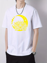 Cotton Moon Print Men's Graphic Crew Neck Active T shirt