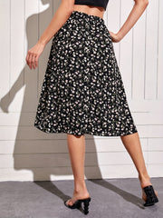Floral Print Elastic Waist Midi Skirt for Women