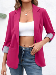 Solid Lapel Blazer Open Front Work Office Outerwear Women's Clothing