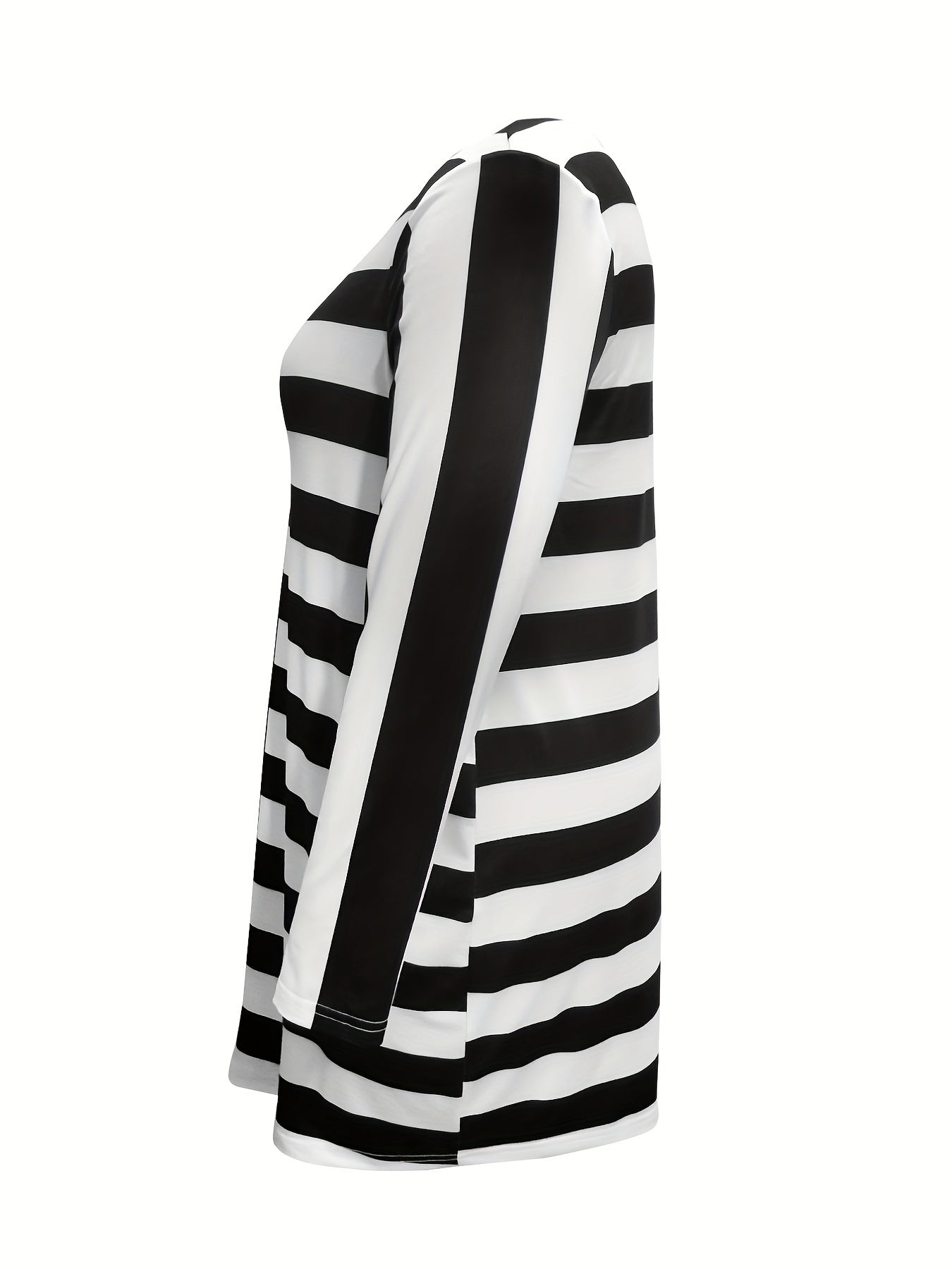 Stripe Print Long Sleeve Round Neck Mini Dress
