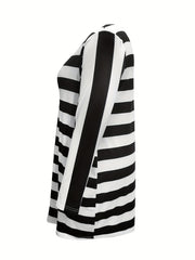 Stripe Print Long Sleeve Round Neck Mini Dress