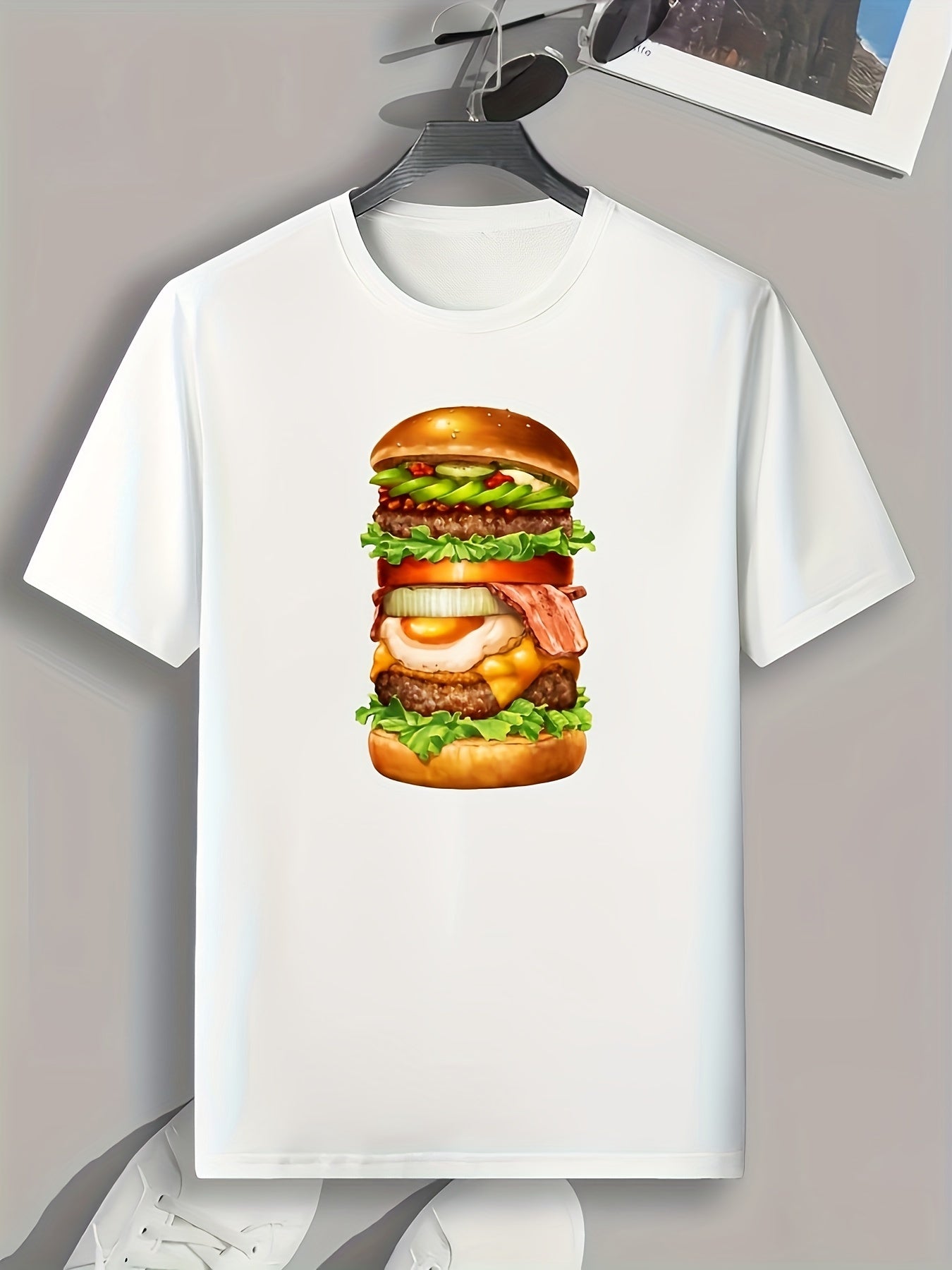 Hamburger Print Men's Graphic T shirt for Summer