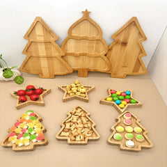 Christmas Tree Wood Serving Tray for Food and Drinks