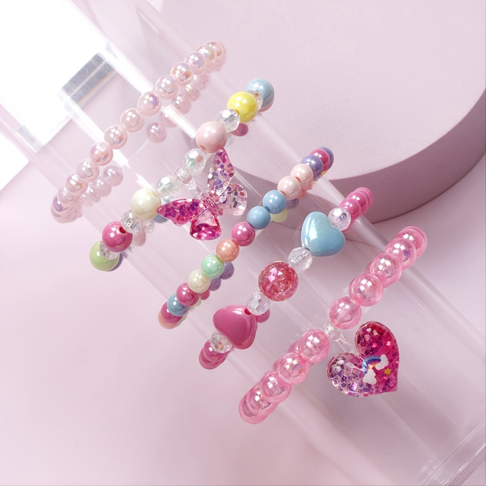 5pcs Butterfly Love Beaded Bracelet Set For Kids
