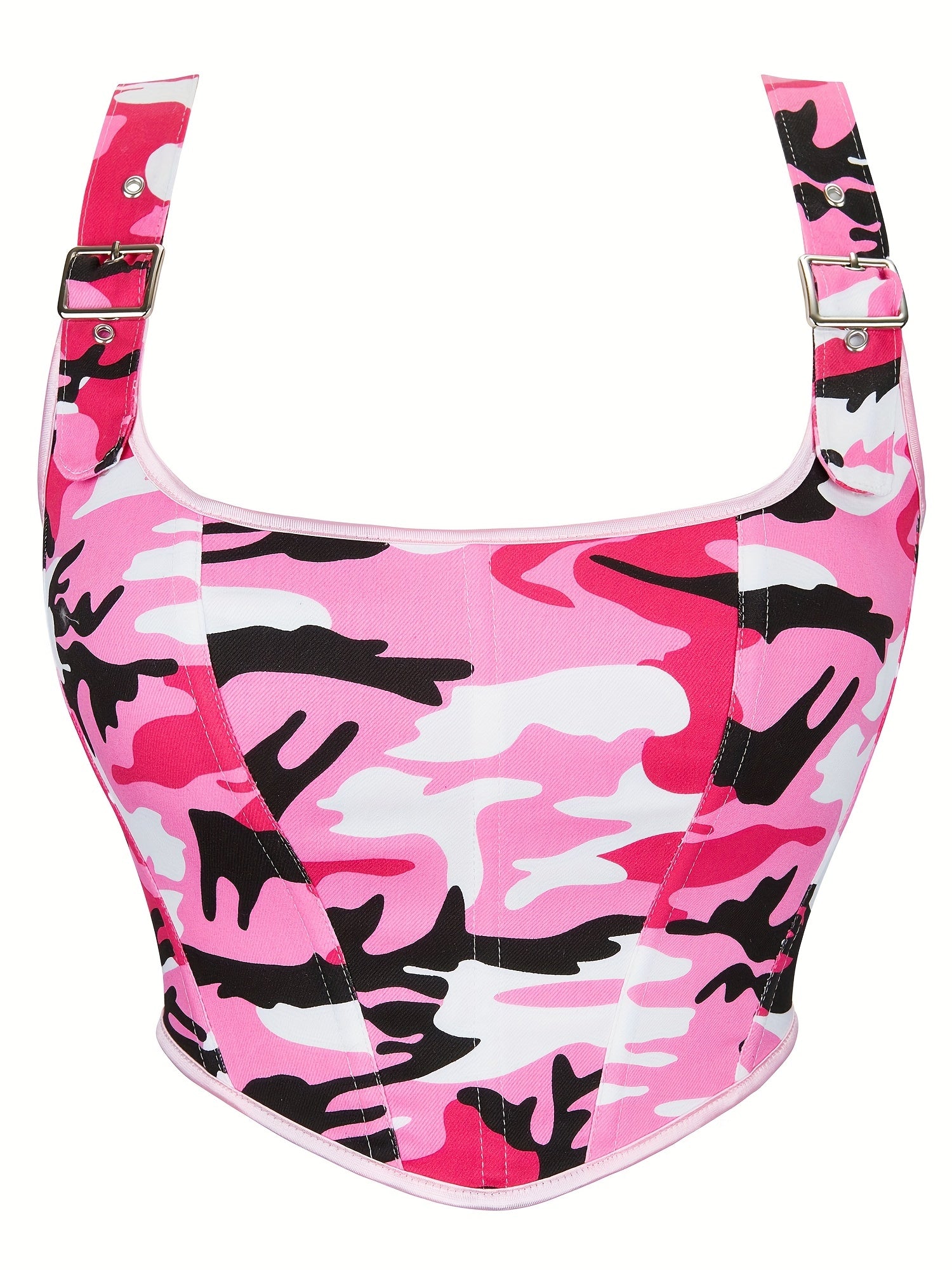Camo Print Corset Top Sexy Squared Neck Sleeveless Top