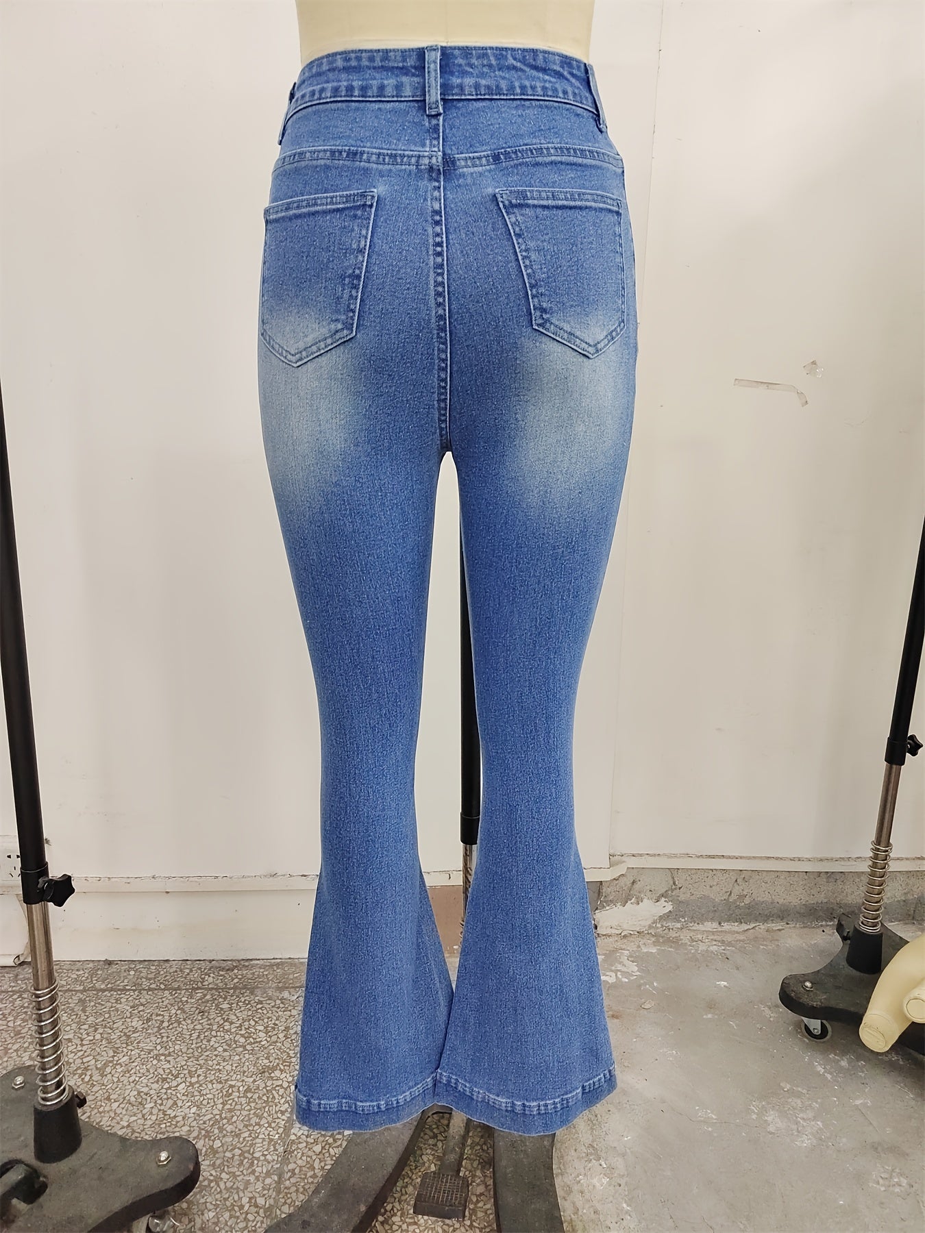 Vintage Flare Leg Ripped Jeans Distressed High Rise Whiskering Bell Botton Retro