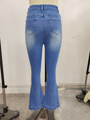 Vintage Flare Leg Ripped Jeans Distressed High Rise Whiskering Bell Botton Retro