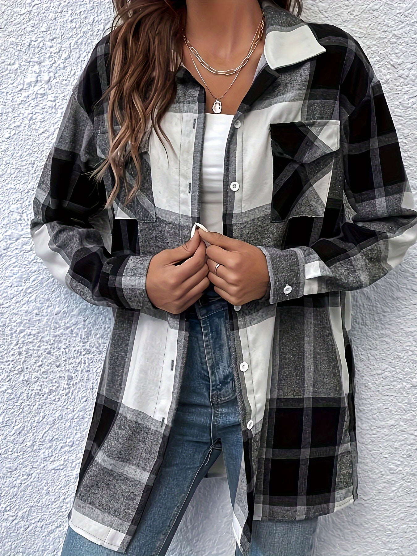 Plaid Button Up Long Sleeve Blouse
