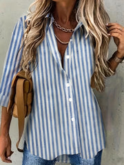 Stripe Print Button Up Long Sleeve Blouse