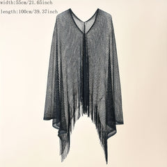 Breathable Hollow Out Shawl Tassel Cover Up for Women