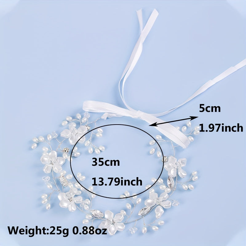 Pearl Bridal Headpiece Crystal Wedding Headband With Ribbon