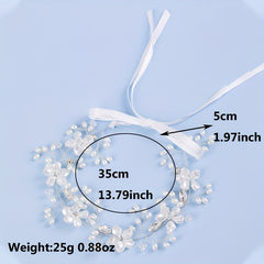 Pearl Bridal Headpiece Crystal Wedding Headband With Ribbon