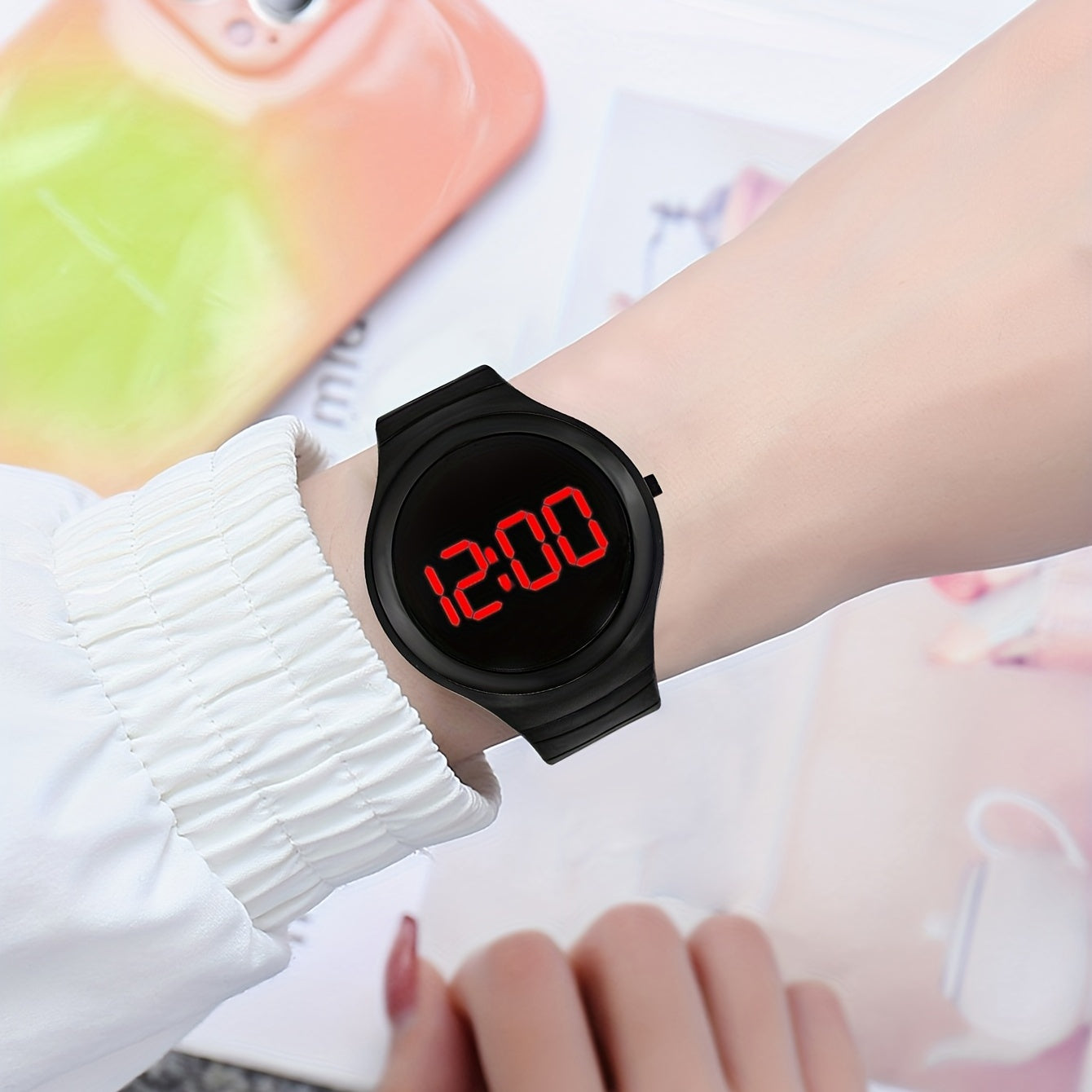 Round Red Light LED Student's Electronic Sports Watch