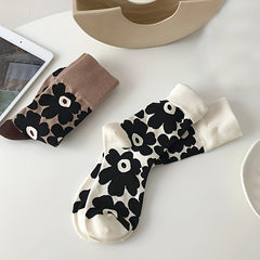 3 Pairs Floral Print Socks Mid Tube Comfy & Breathable Women's Stockings