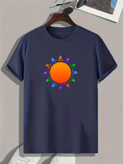 Sun Pattern Print Men's Sports T-shirt, Outdoor Comfy Graphic Tee