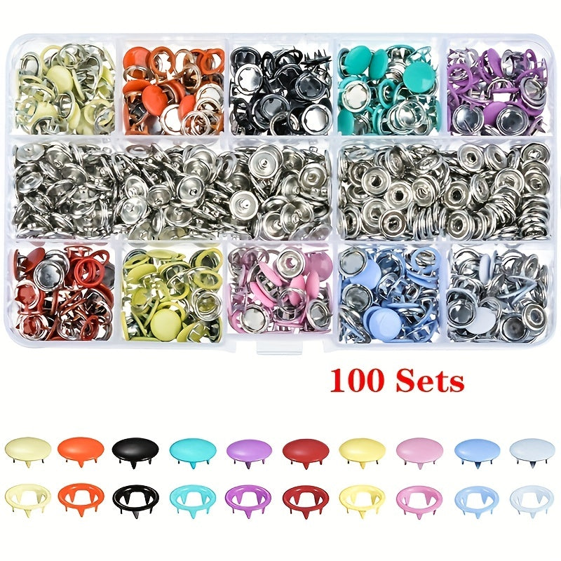 100pcs Mixed Metal Sewing Buttons Kit with Fasteners Plier Tool Kit