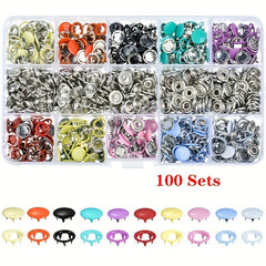 100pcs Mixed Metal Sewing Buttons Kit with Fasteners Plier Tool Kit