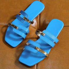 Women's Colorblock Flat Slippers Square Open Toe Non Slip