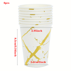 Marble Disposable Paper Plates with Golden Foil - 8/16pcs Set