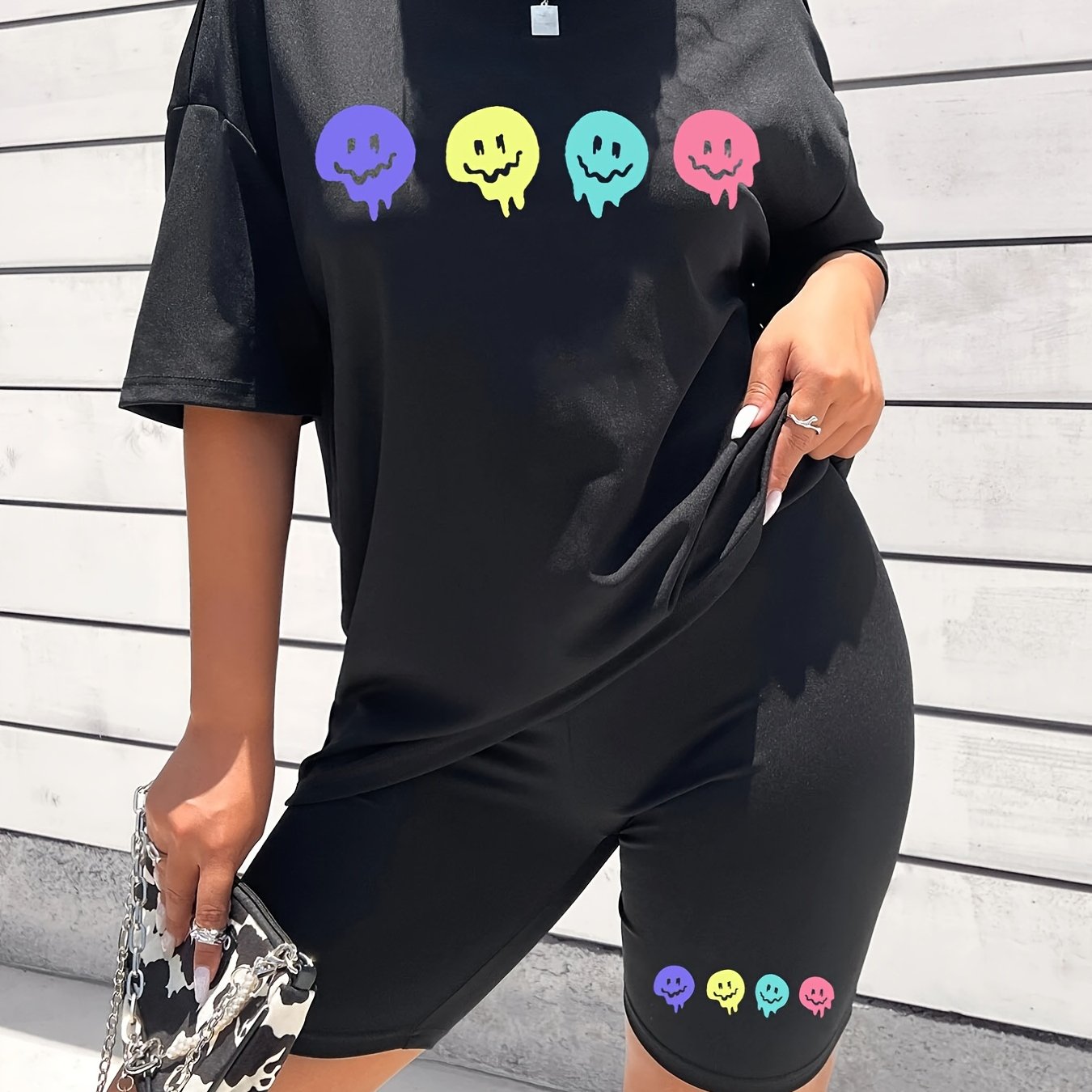 Melting Smile Two Piece Set Crew Neck T-Shirt & Shorts