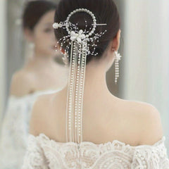 Faux Pearl Hair Tie Tassel Chinese Wedding Bride Accessories