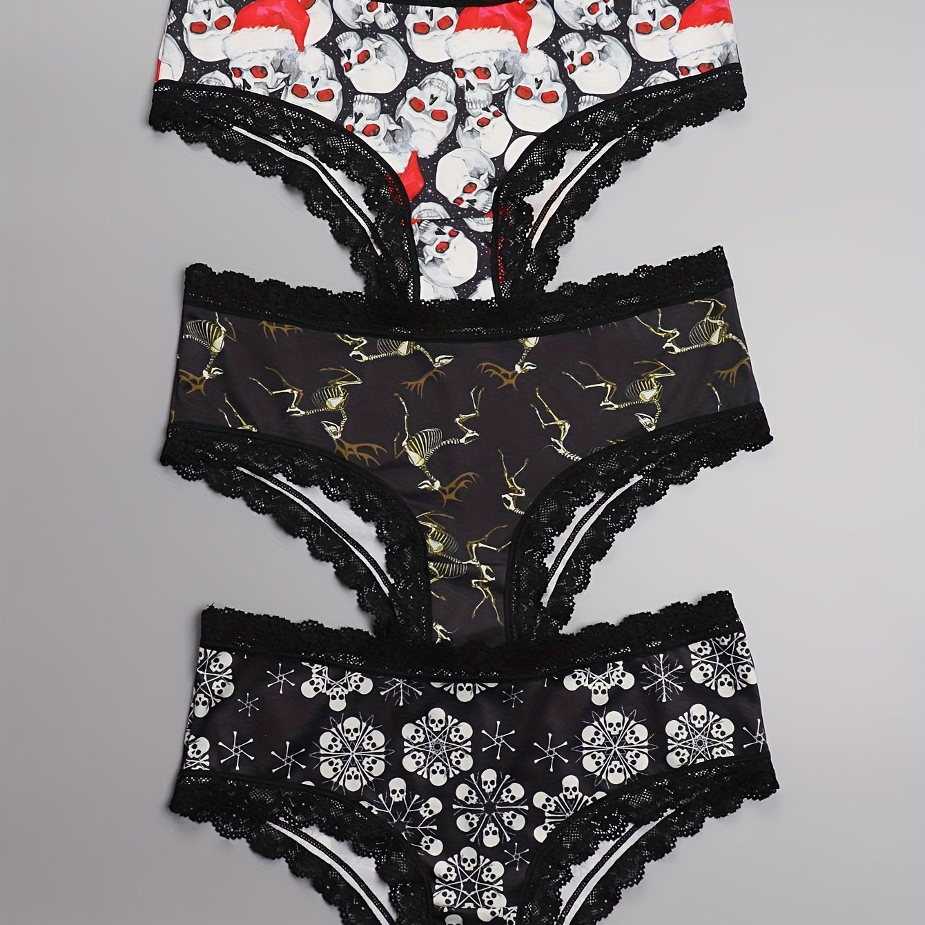 3 Pack Plus Size Christmas Gothic Panties Set Women's Plus Christmas