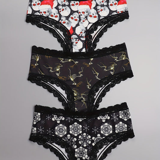 3 Pack Plus Size Christmas Gothic Panties Set Women's Plus Christmas