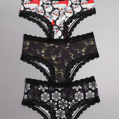 3 Pack Plus Size Christmas Gothic Panties Set Women's Plus Christmas