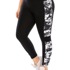 Colorblock Marble Print Yoga Sports Leggings Plus Size